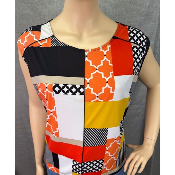Worthington Women's Size 2X Sleeveless Patchwork Top Orange White Black Yellow - Picture 5 of 8